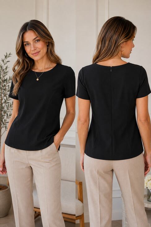 LOFT The Original Tops - LOFT Ann Taylor Black Short Sleeve Top Blouse Zip Back Size 10 Workwear